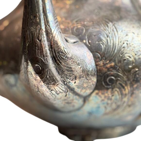 Antique Silverplate Teapot Floral Engraved Bone Handle Ornate Victorian Hinged - Picture 7 of 16